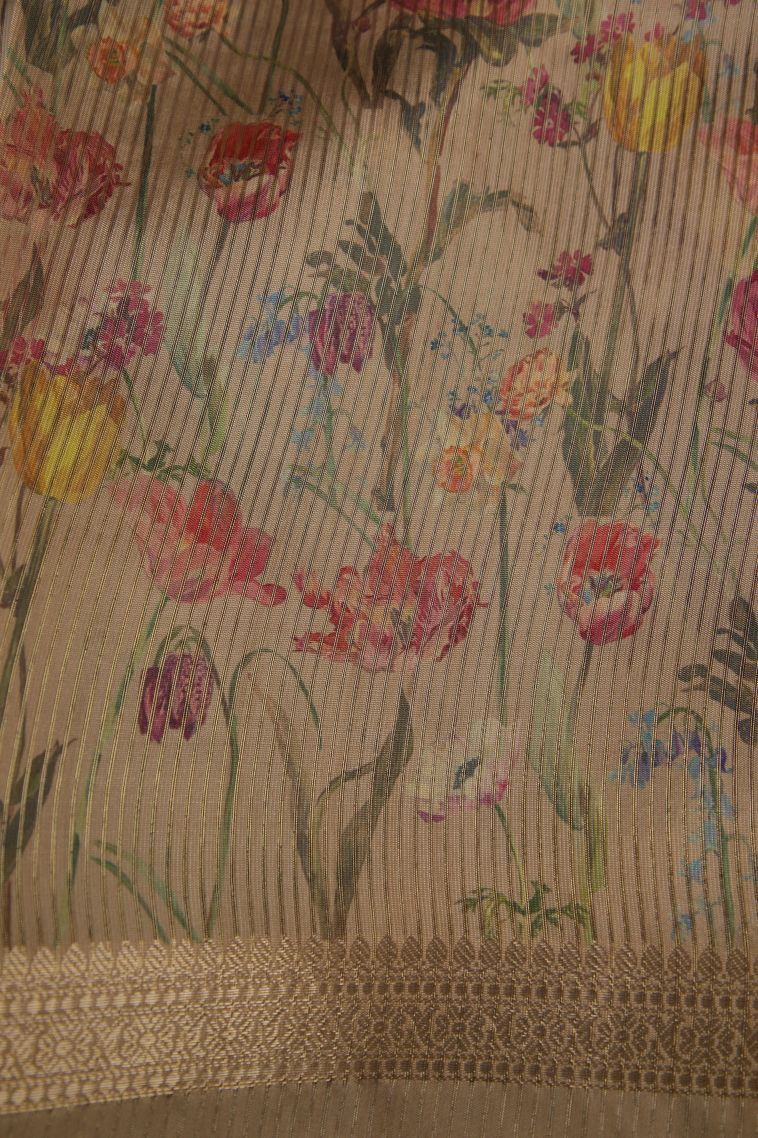 Bosenberry Purple Fancy Saree with Silver Zari Floral Patterns view 3