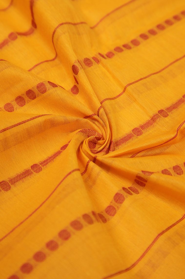 Honey Orange Kanchi Cotton Sarees with Gold Zari Buttis (small Dots Or Motifs) view 4