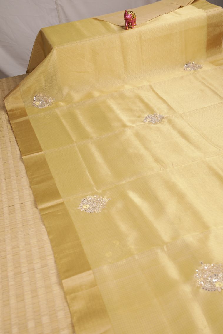 Macaroon Yellow Fancy Saree with Copper Zari Plain view 2
