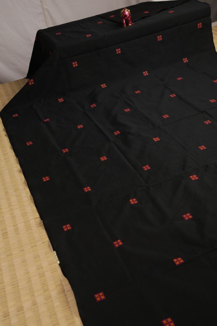 Asphalt Black Poly Cotton Sarees with Without Zari Zari Geometric Shapes view 2