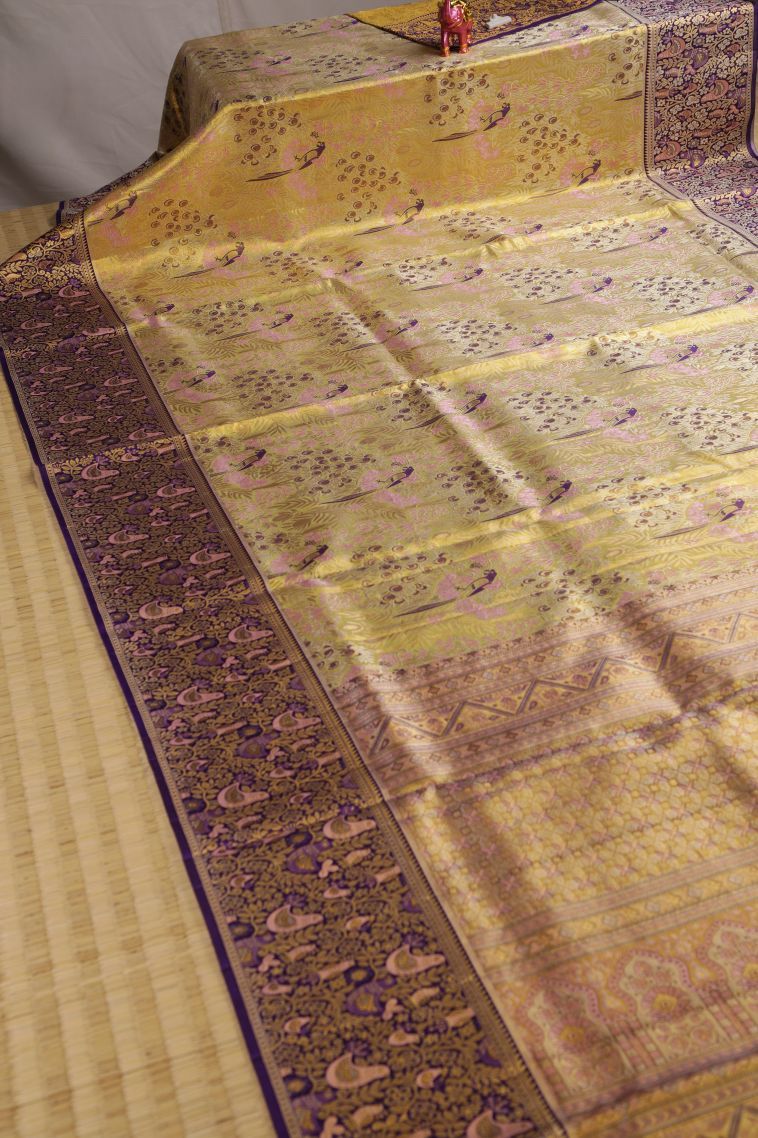 Gold Kanchipuram Silk Sarees with Gold And Silver Zari Animal And Bird Motifs view 2