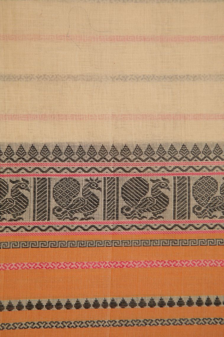 Vanilla Custard Yellow Chettinad Cotton Sarees with Without Zari Zari Stripes view 3