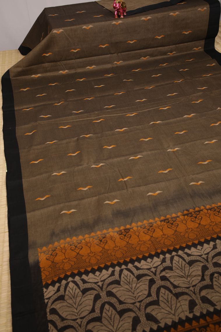 Peanut Brown Kanchi Cotton Sarees with Without Zari Zari Animal And Bird Motifs view 2