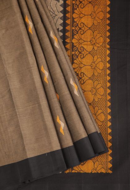 Peanut Brown Kanchi Cotton Sarees with Without Zari Zari Animal And Bird Motifs