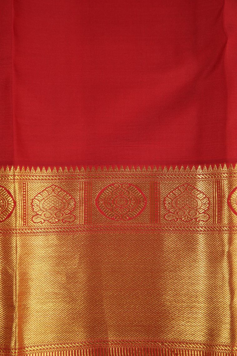 Rose  Red Kanchipuram Silk Sarees with Gold Zari Floral Patterns view 3