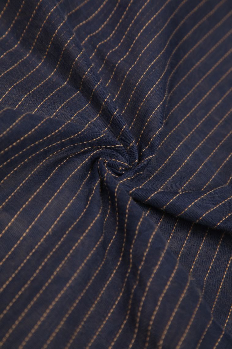 Denim Blue Kanchi Cotton Sarees with Without Zari Zari Stripes view 4