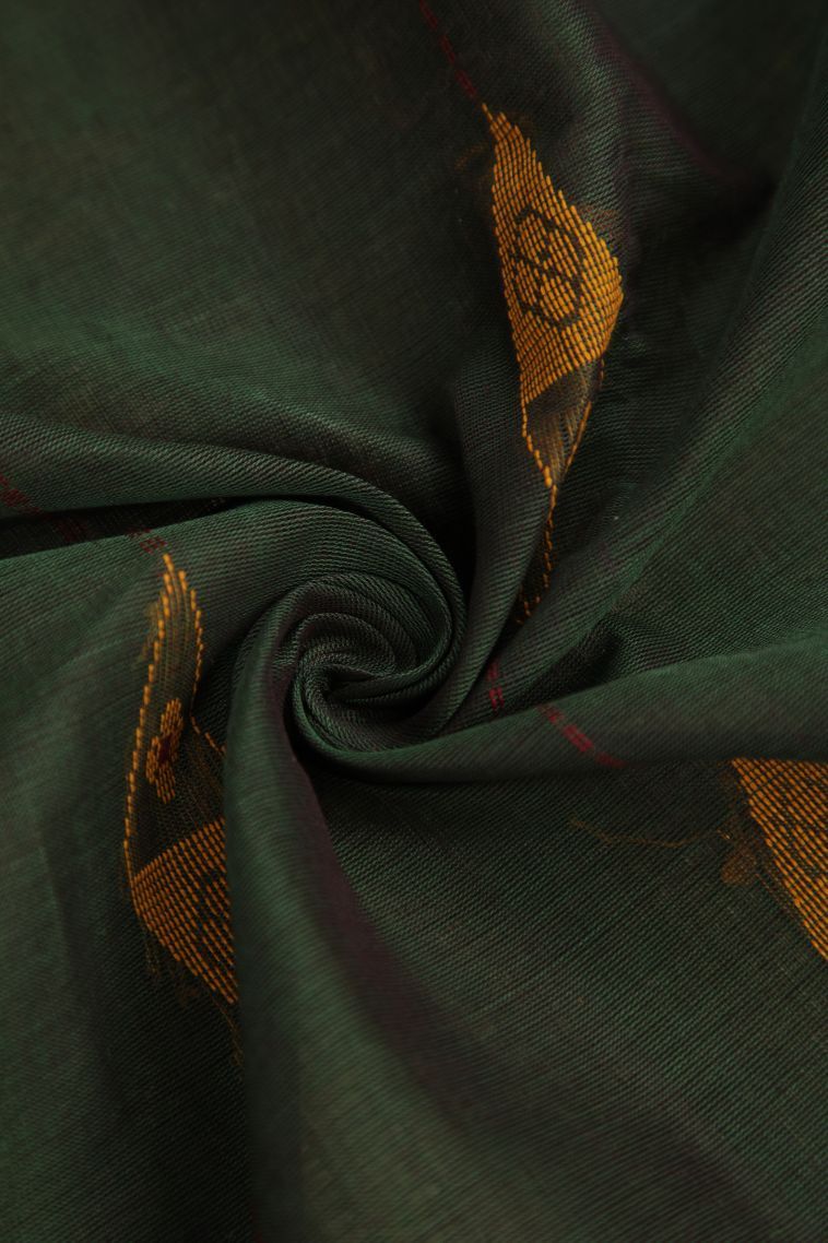 Seaweed Green Kanchi Cotton Sarees with Copper Zari Geometric Shapes view 4