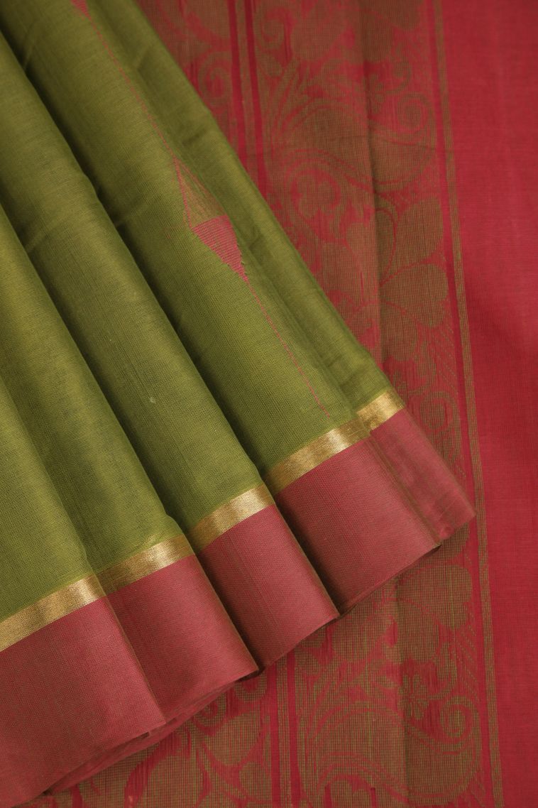 Paris Green Kanchi Cotton Sarees with Gold Zari Geometric Shapes view 1