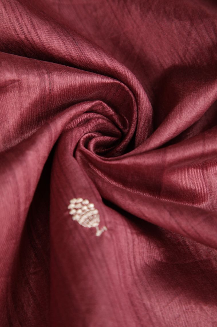 Lipstick Red Fancy Saree with Silver Zari Floral Patterns view 4