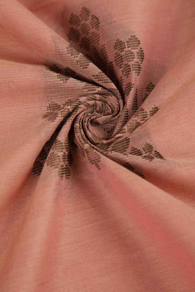 Flamingo Pink Pure Handloom Kovai Cotton with Without Zari Zari Floral Patterns view 4
