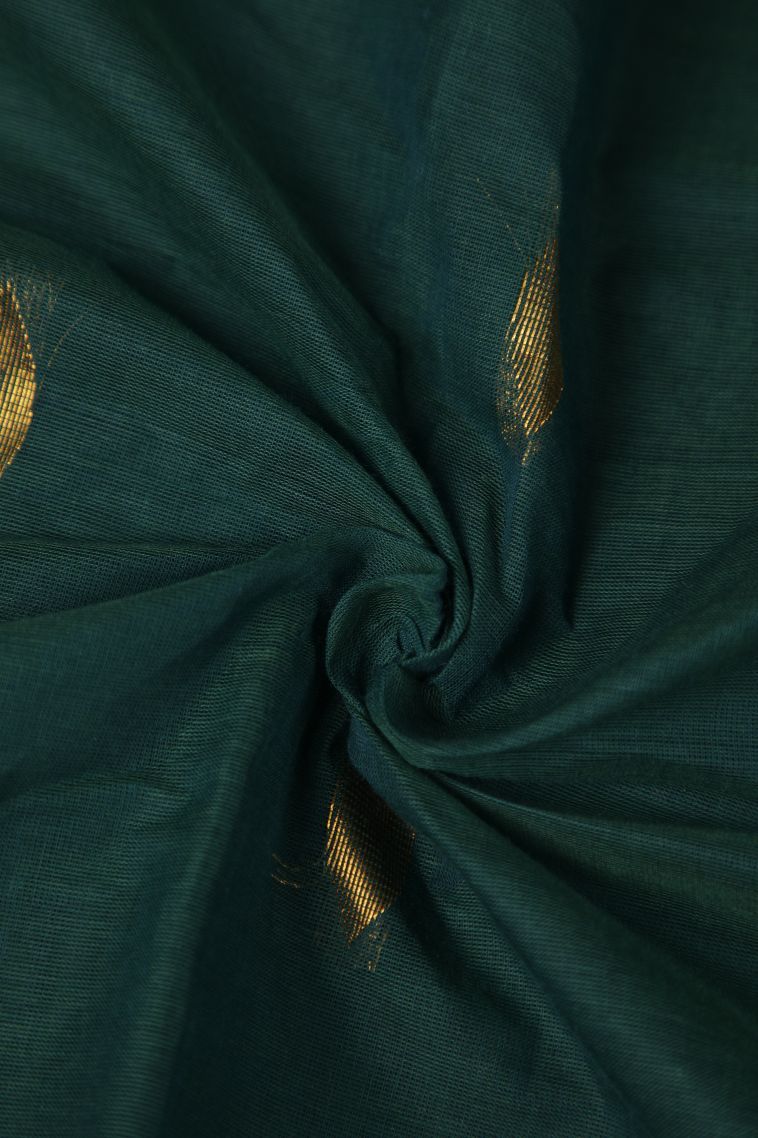 Ocean Blue Kanchi Cotton Sarees with Gold Zari Floral Patterns view 4