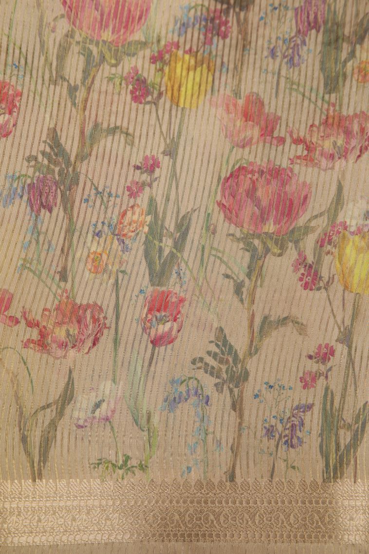 Asphalt Black Fancy Saree with Silver Zari Floral Patterns view 3