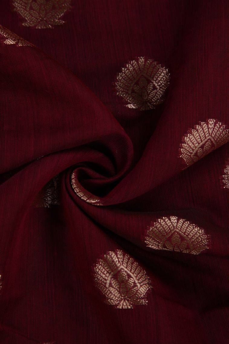 Lipstick Red Fancy Saree with Gold Zari Floral Patterns view 4