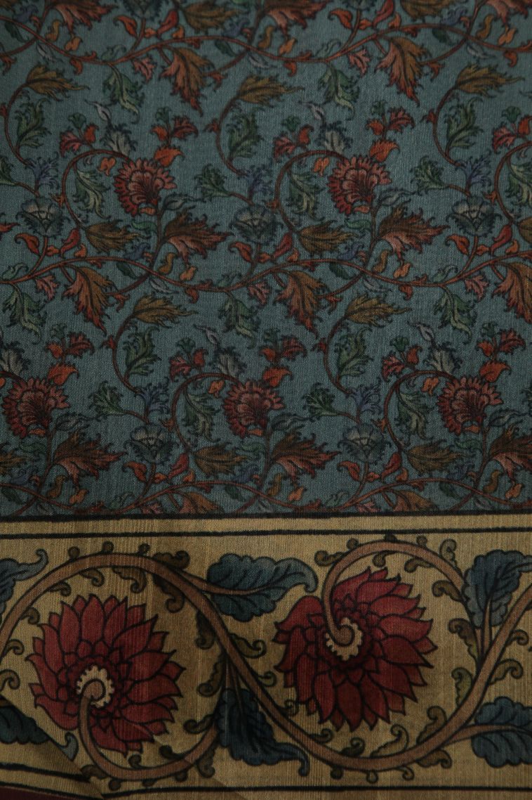 Stone Blue Fancy Saree with Without Zari Zari Floral Patterns view 3