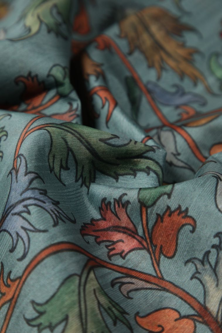 Stone Blue Fancy Saree with Without Zari Zari Floral Patterns view 4