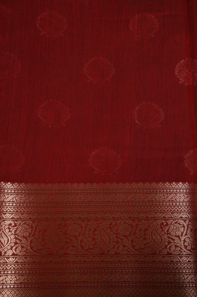 Candy Red Fancy Saree with Copper Zari Floral Patterns view 3