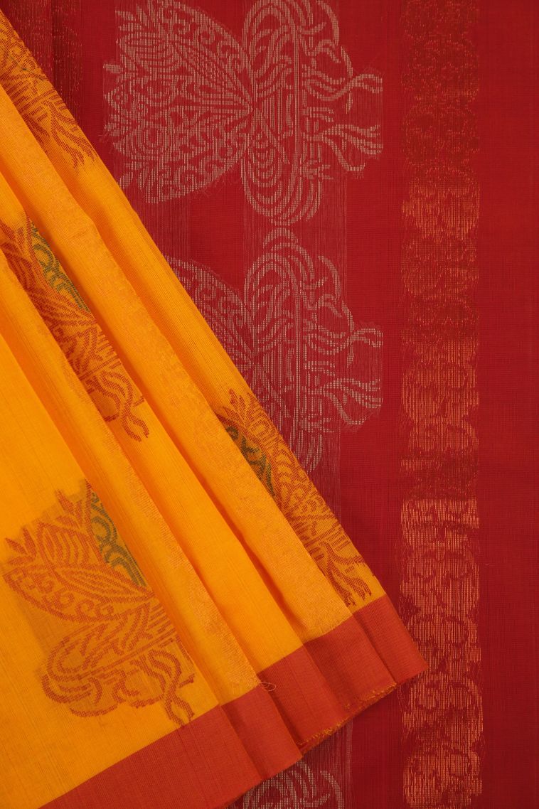 Honey Orange Pure Handloom Kovai Cotton with Without Zari Zari Floral Patterns view 1