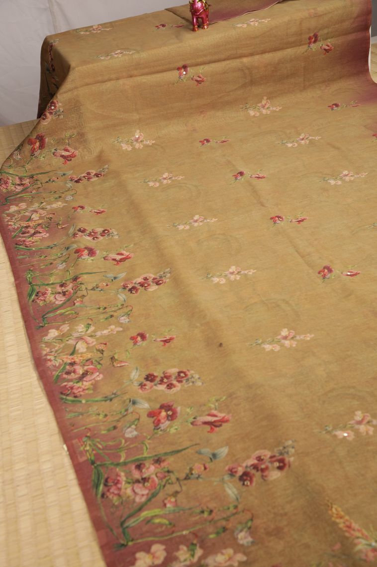 Tortilla Brown Fancy Saree with Without Zari Zari Floral Patterns view 2