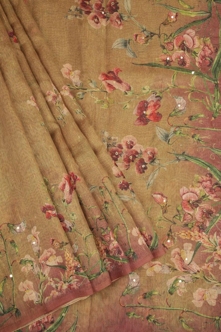 Tortilla Brown Fancy Saree with Without Zari Zari Floral Patterns view 1