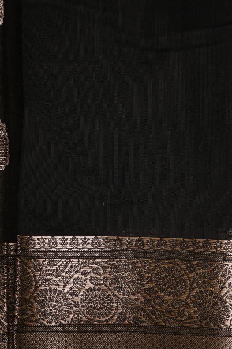 Asphalt Black Fancy Saree with Silver Zari Floral Patterns view 3