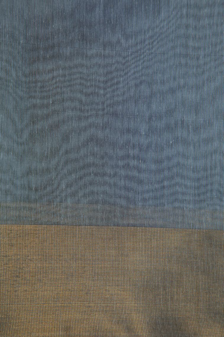 Granite Black Silk Cotton Sarees with Copper Zari Stripes view 3