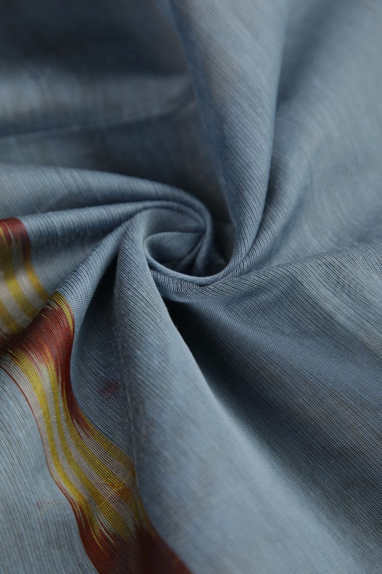 Granite Black Silk Cotton Sarees with Copper Zari Stripes view 4