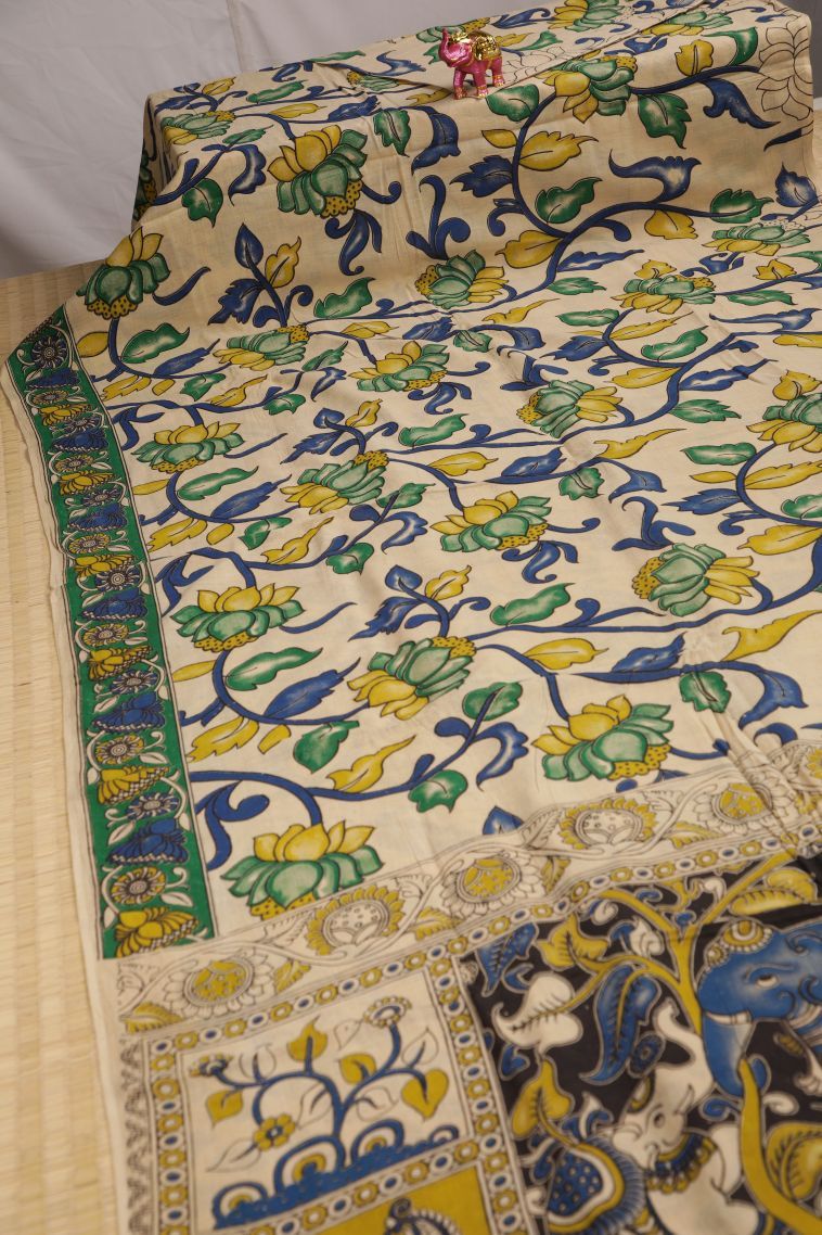 Cookie Yellow Cotton Sarees with Without Zari Zari Floral Patterns view 2