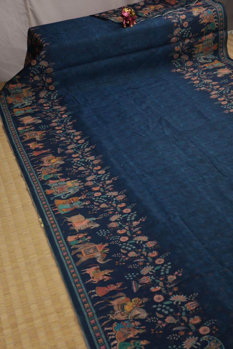 Aegean Blue Fancy Saree with Without Zari Zari Floral Patterns view 2