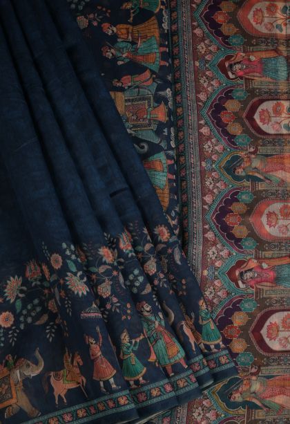 Aegean Blue Fancy Saree with Without Zari Zari Floral Patterns