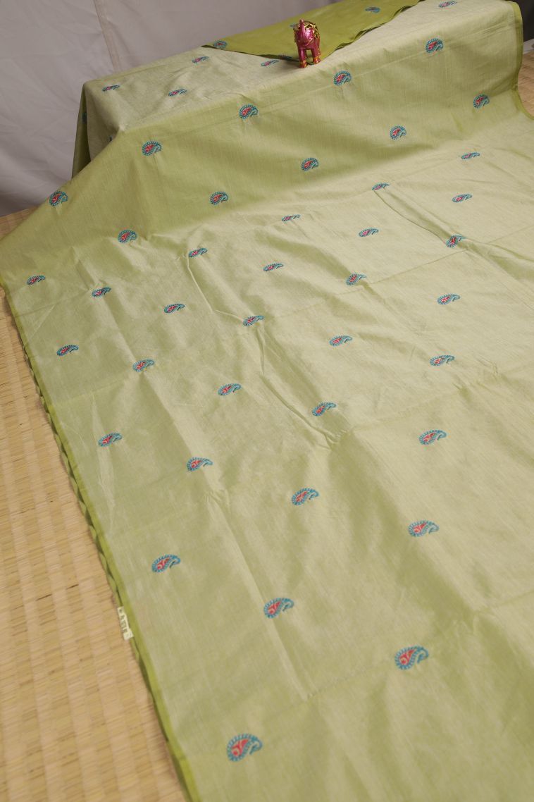Olive Green Poly Cotton Sarees with Without Zari Zari Paisley (mango Design) view 2