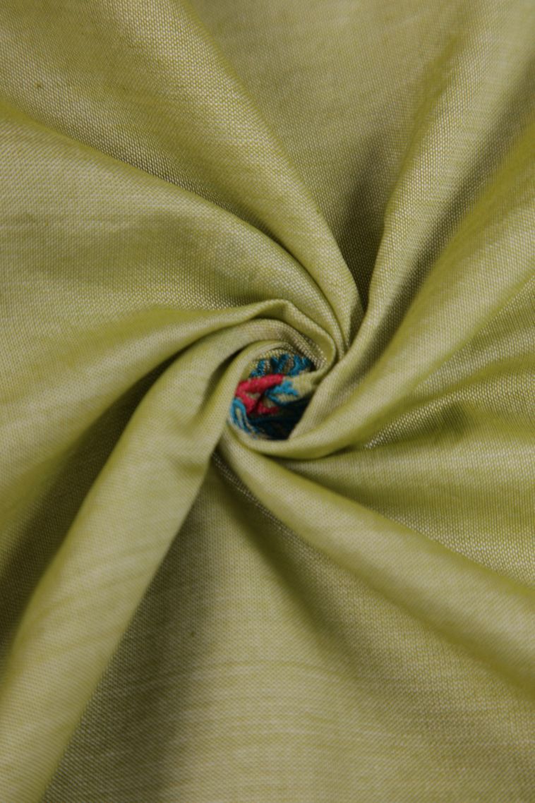 Olive Green Poly Cotton Sarees with Without Zari Zari Paisley (mango Design) view 4