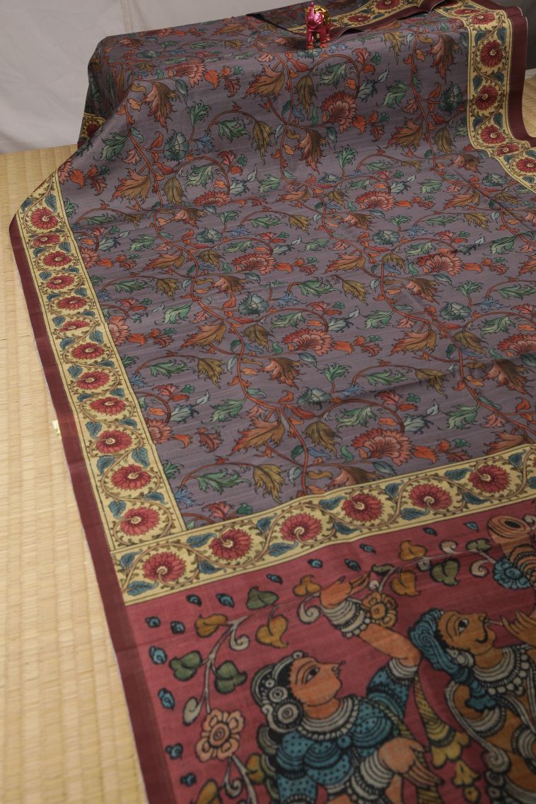 Stone Blue Fancy Saree with Without Zari Zari Floral Patterns view 2