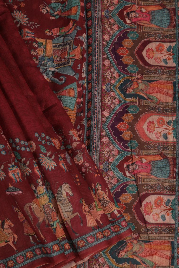 Bindi Red Fancy Saree with Without Zari Zari Floral Patterns view 1