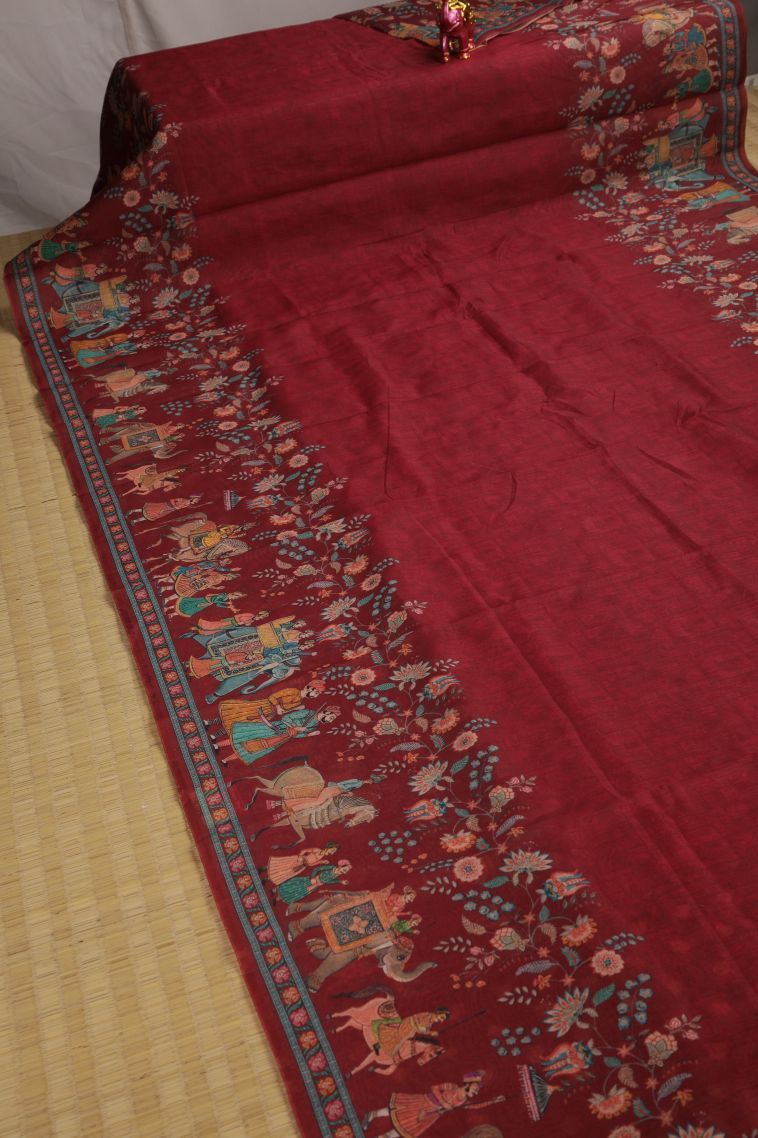 Bindi Red Fancy Saree with Without Zari Zari Floral Patterns view 2