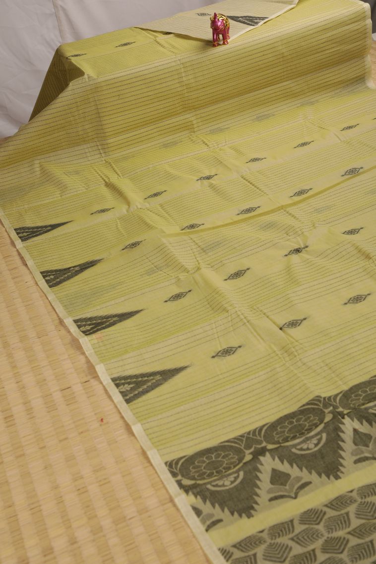 Oyster Yellow Kanchi Cotton Sarees with Without Zari Zari Stripes view 2