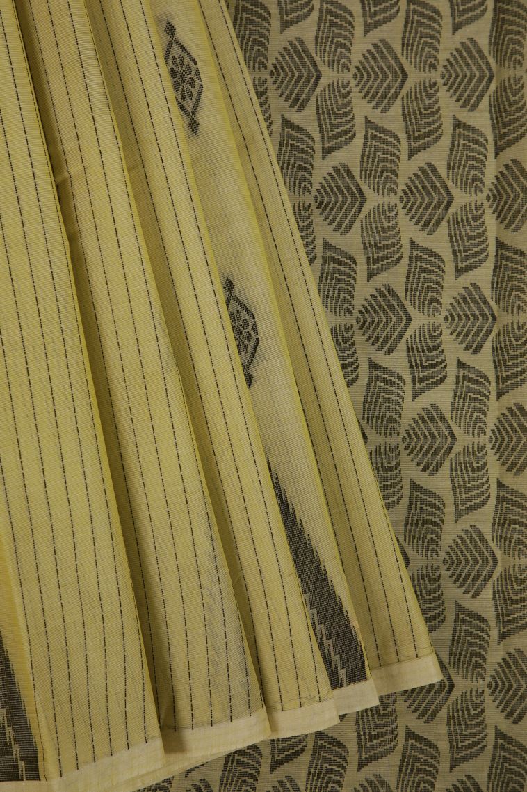 Oyster Yellow Kanchi Cotton Sarees with Without Zari Zari Stripes view 1