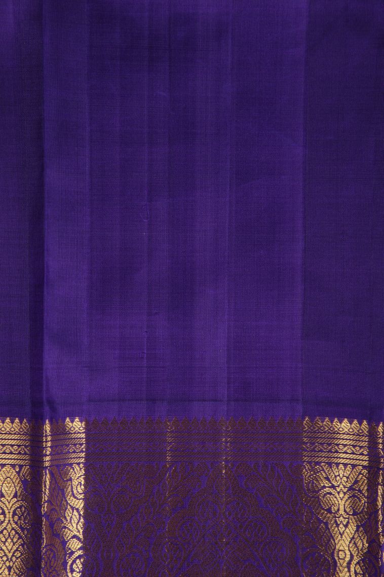 Tiger Orange Kanchipuram Silk Sarees with Gold Zari Stripes view 3