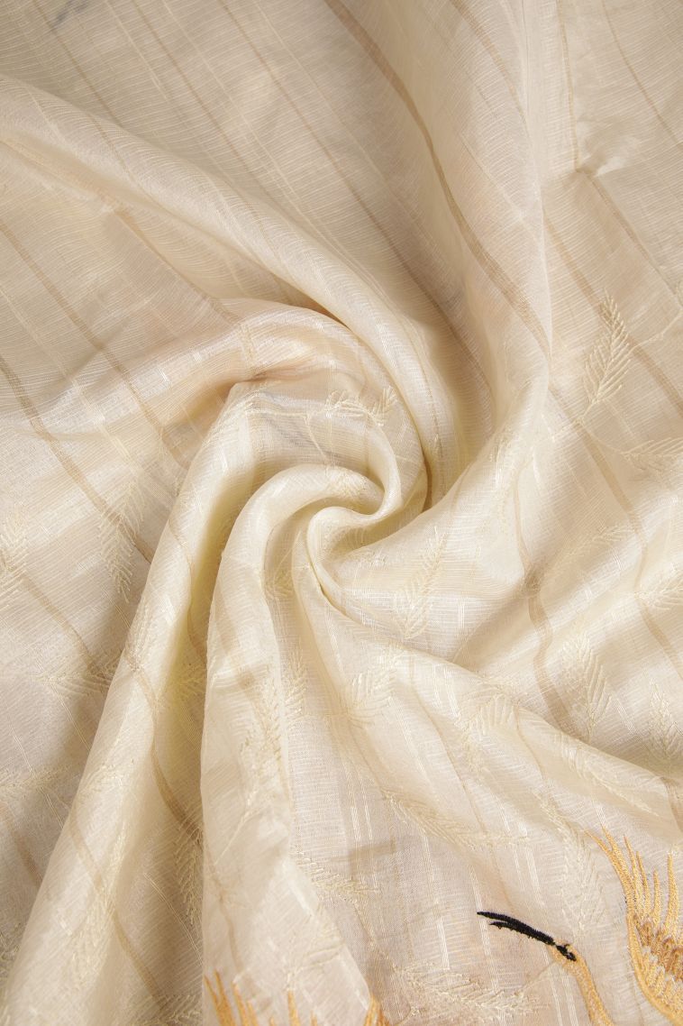 Cream White Fancy Saree with Without Zari Zari Floral Patterns view 4