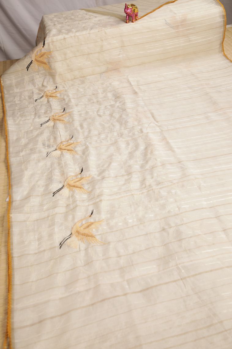 Cream White Fancy Saree with Without Zari Zari Floral Patterns view 2