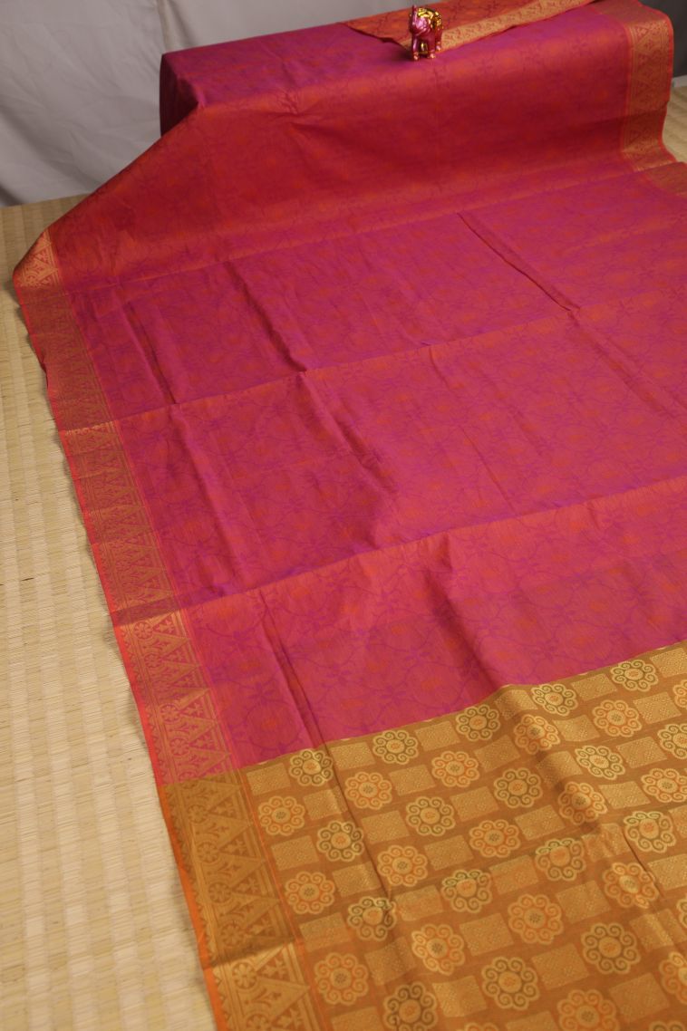 Dawn Red Kovai Cotton Sarees with Without Zari Zari Manga view 2