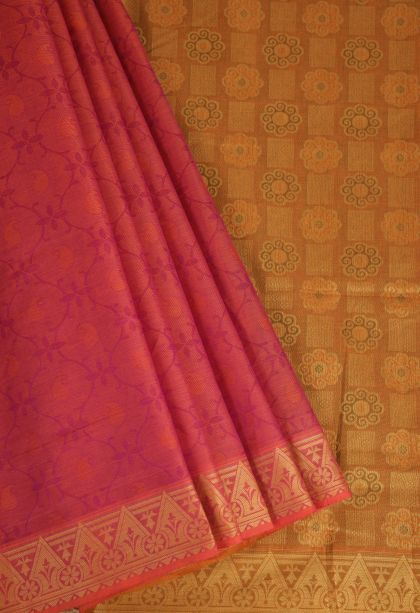 Dawn Red Kovai Cotton Sarees with Without Zari Zari Manga