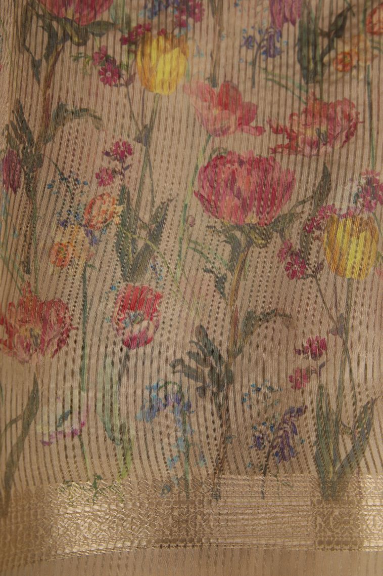 Crimson Red Fancy Saree with Silver Zari Floral Patterns view 3