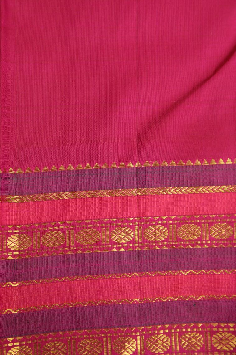 Linen White Kanchipuram Silk Sarees with Gold Zari Checks view 3