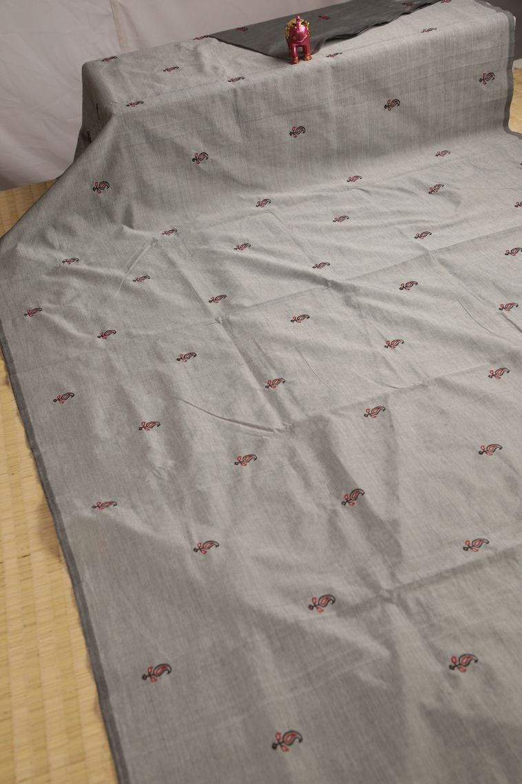 Gray Black Poly Cotton Sarees with Without Zari Zari Manga view 2