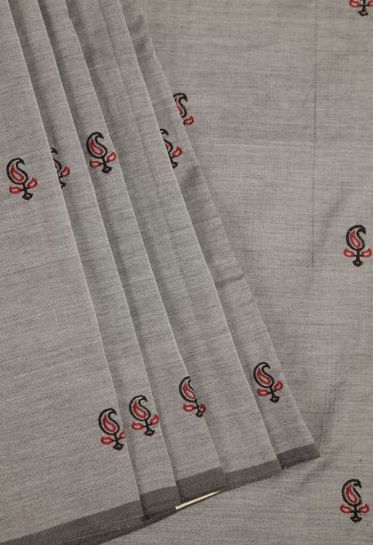 Gray Black Poly Cotton Sarees with Without Zari Zari Manga