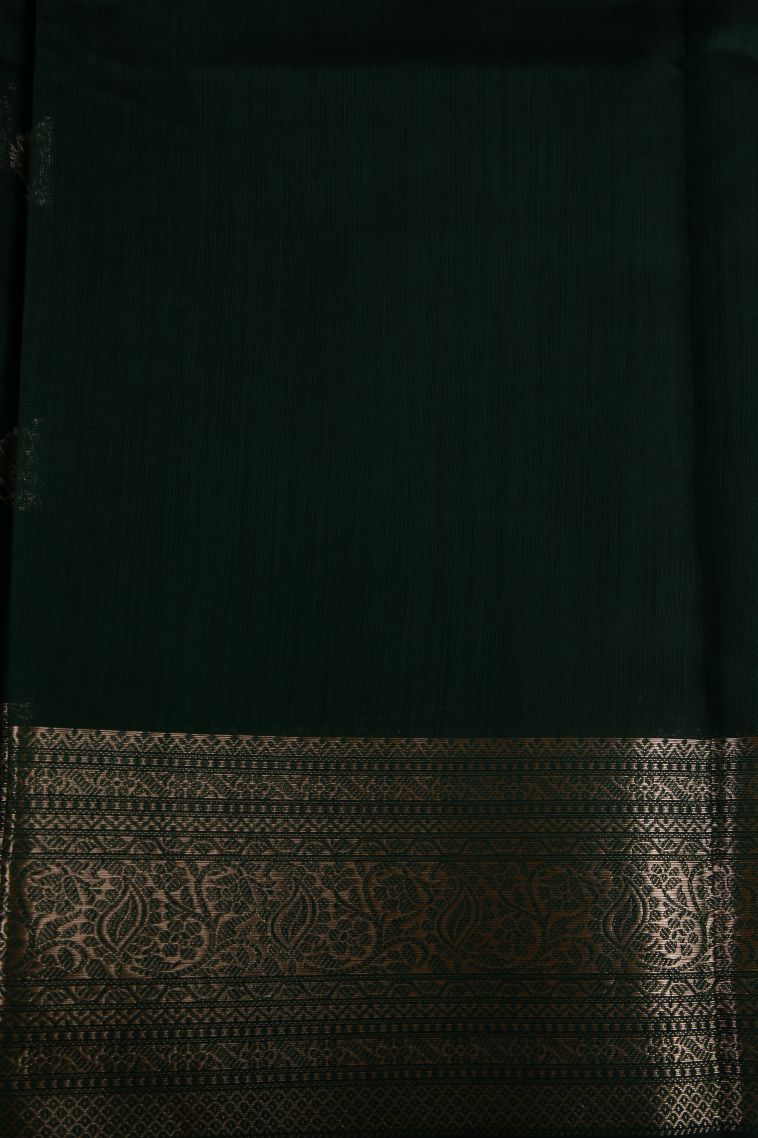 Pine Green Fancy Saree with Gold Zari Floral Patterns view 3