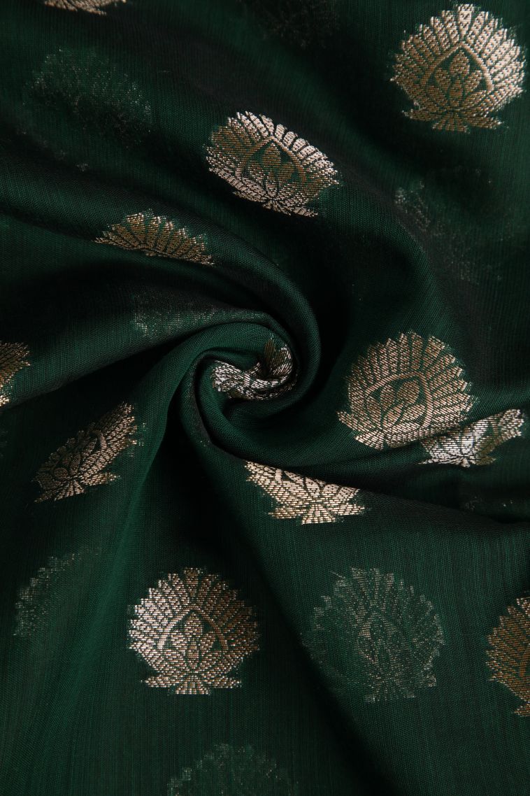Pine Green Fancy Saree with Gold Zari Floral Patterns view 4