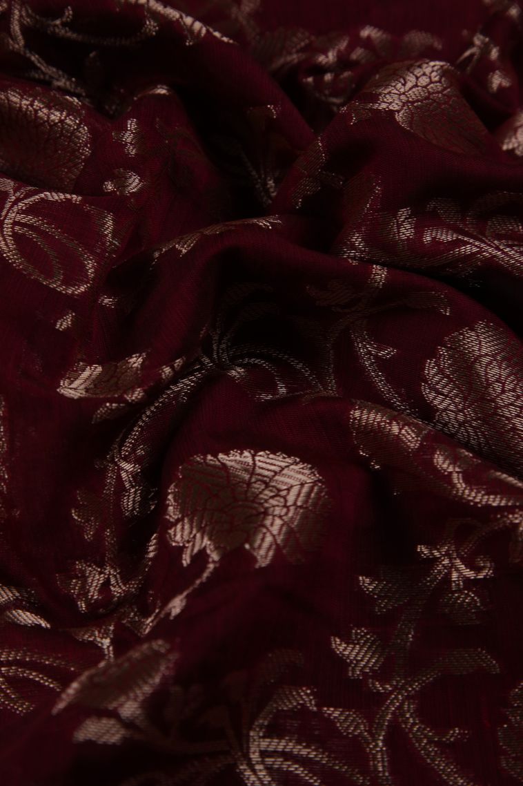 Crimson Red Fancy Saree with Silver Zari Floral Patterns view 4