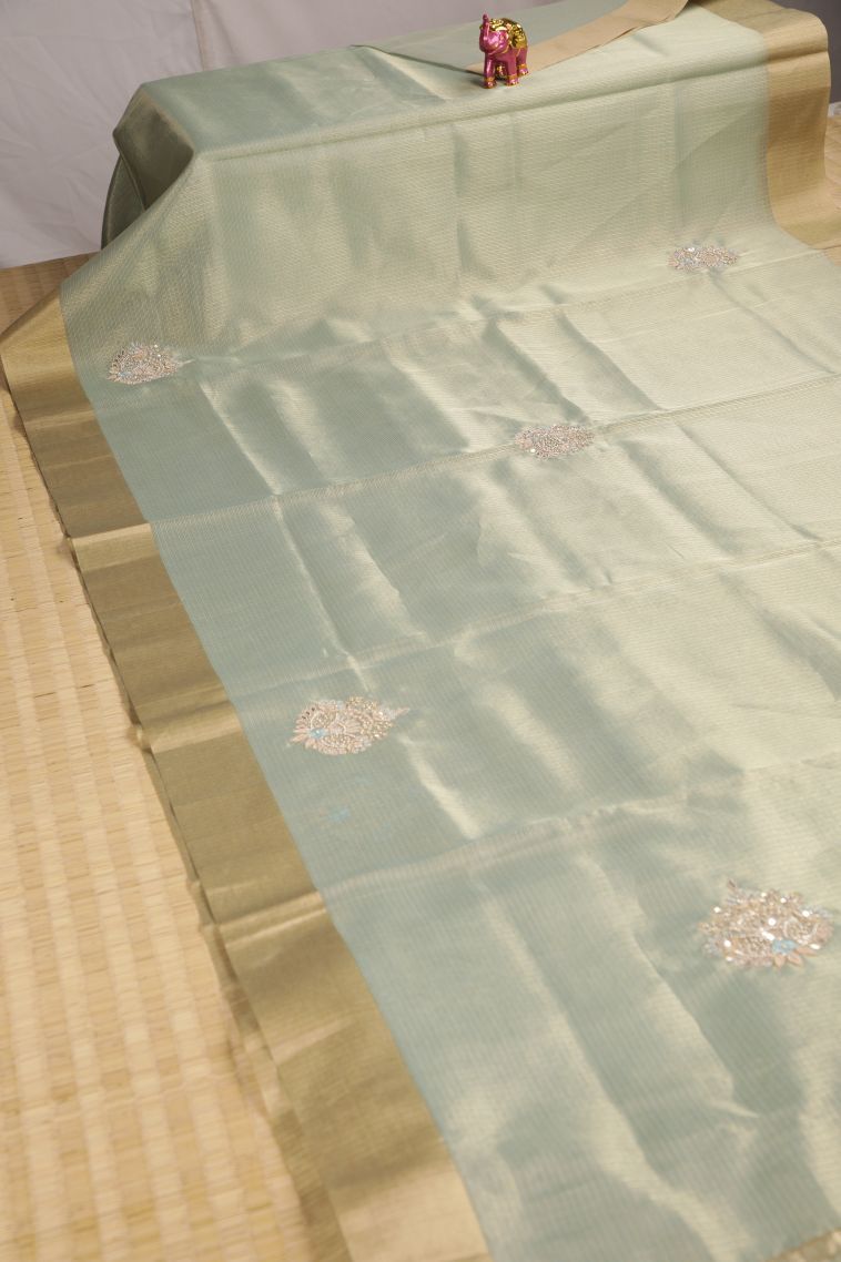 Sapphire Blue Fancy Saree with Copper Zari Plain view 2