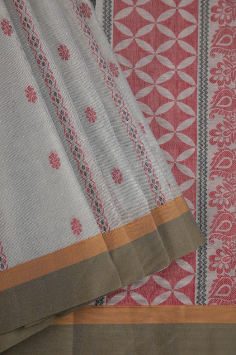 Gray Black Pure Handloom Kovai Cotton with Without Zari Zari Floral Patterns view 1
